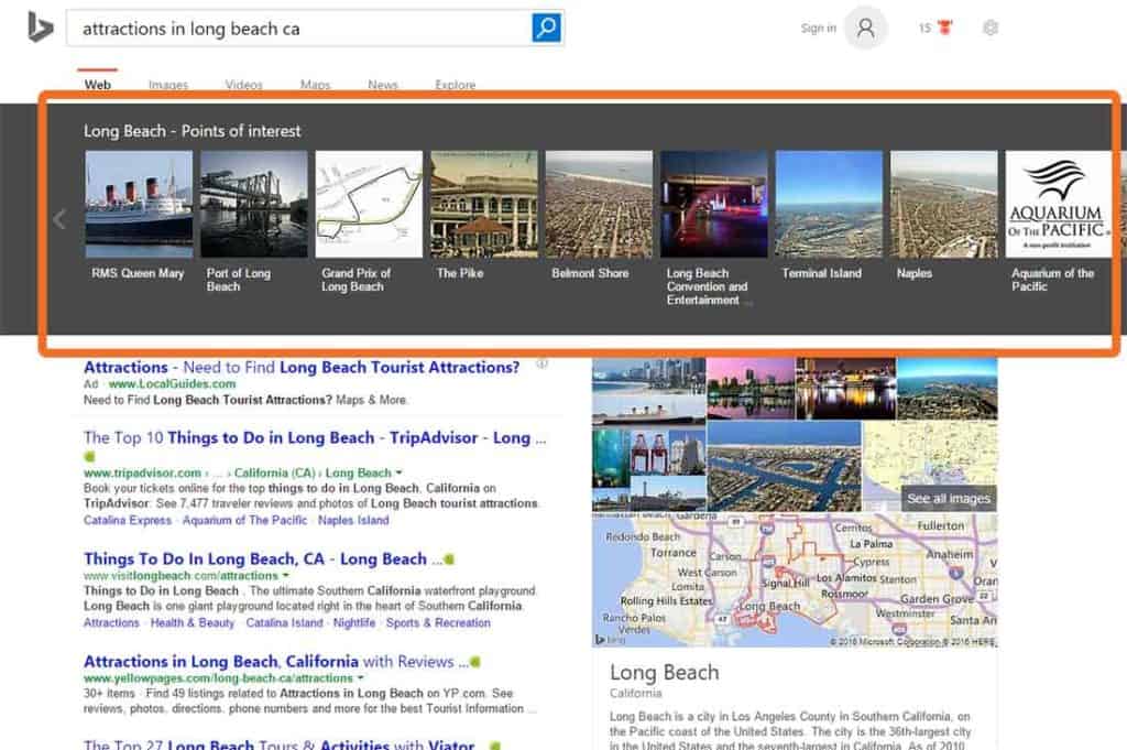 Attractions in Long Beach search carousel